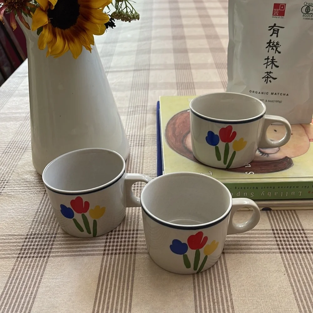 Newcor VTG Stoneware Tea Cups Japan Tulip Set of 3 Multicolor